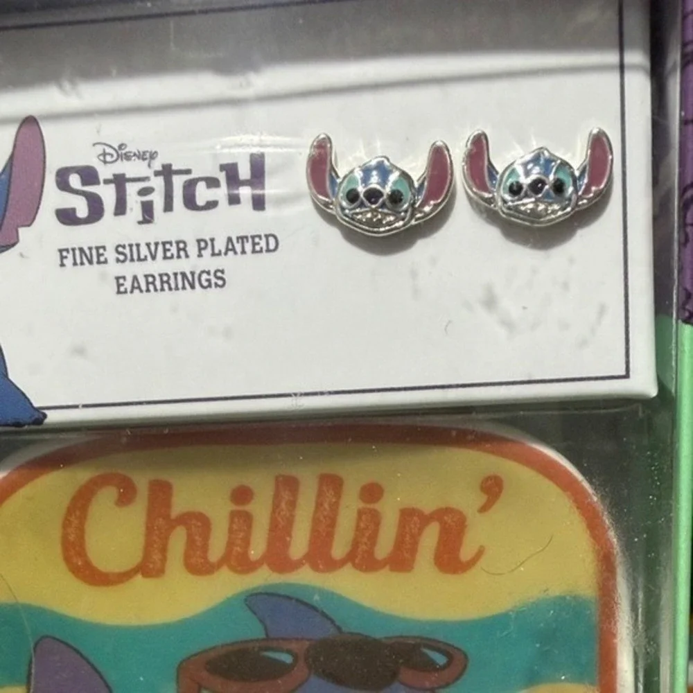 Disney‎ Stitch Silver Earrings with Blue and Pink Accents